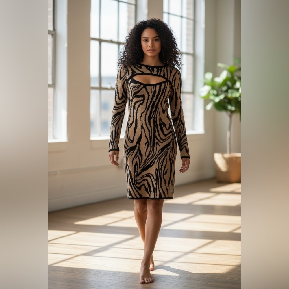 Derek Heart Animal Print Cutout Dress – Long Sleeve Bodycon – Size M